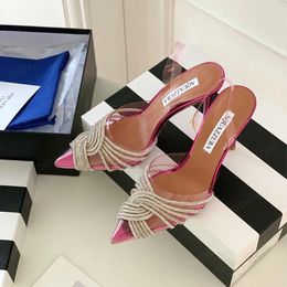 Dress Shoes Women's High Heels 2023 Spring Summer Designer Luxury Fashion Aquazzura PVC Crystal Diamond Sandals 6.5 10 Office Career Cocktail Formal