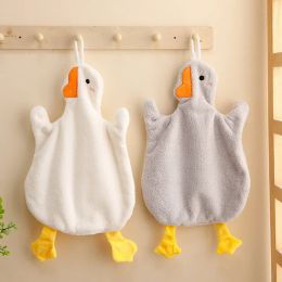 Cute Goose Hand Towel for Bathroom Kitchen Thickened Coral Velvet Home Comfortable Kids Microfiber Wipe Handkerchief Embroidery