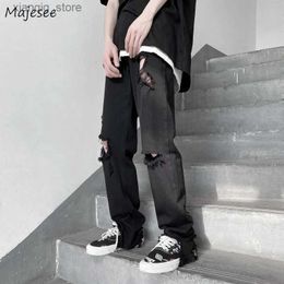 Men's Jeans Summer Ripped Jeans Men Straight Distressed Denim Trousers Teens Retro Korean Style Fur-line Hole Street Wear Oversize S-3XL BF L49