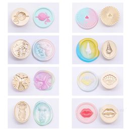 3D Embossed Seal Stamp Conch Seashell Orchid Tulip Wax Seal DIY Stamps Wedding Gift Envelope Art Card Making Tools With Handle