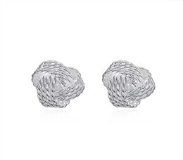 Charm 925 Sterling Silver Plated Love Knot Stud Earrings for Ladies Women 12mm Diameter High Polish5042504