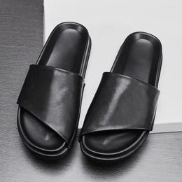 Slippers Male Genuine Leather Men All-match Cowhide Sandals Men's Summer Leisure Shoes Sneakers Flip Flops Beach Outdoor