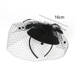 Hair Hoop Design Sweet Fascinator Hat Faux Feather Mesh Decor Bridal Headpiece Party Headwear Flower Headband with Hair Clip