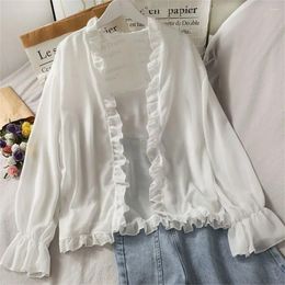 Women's Knits Long Sleeve Open Front Sheer Shrug Shawl 2024 Bridal Cardigan Blouses Tops White Black Chiffon Women Shirt Female Wedding