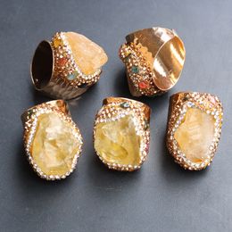 Micro Inlay Citrine Crystal Open Rings for Women Irregular Boho Natural Crystal Stone Finger Ring Wedding Jewellery