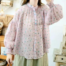 Women's Blouses 160cm Bust Spring Women All-match Japanese Style Loose Plus Size Pastel Print Comfortable Thin Ramie Shirts/Blouses