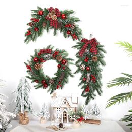 Decorative Flowers Christmas Pine Vine Garland Cone Needle Red Berries Rattan Home Party Wall Door Decor Tree Ornaments Xmas Wreath