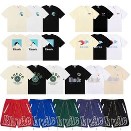 Rhude T-shirt Summer Mens Designer T Shirts Tops mens short and t shirt set Letter Print Shirt Men Women Clothing Short Sleeved Tshirts Fashions Brands Asia Size S-xl