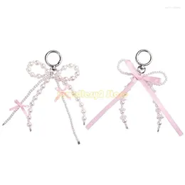 Keychains Pearls Beaded Bowknot Keychain Stylish Butterfly Knot Pendant Keyring Bag Charm C9GF