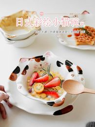 Bowls Japanese Cute Painted Ceramic Underglaze Colour Kitty Bowl Rice Fruit Salad Noodles