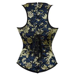 Gothic Corset Women Sexy Corset Top Vest Vintage Floral Jacquard Waist Cincher Bustier Satin Slim Lingerie Underbust Corselete