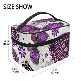 Chic Purple Violet Butterfly Flowers Cosmetic Bag Large Capacity Handy Toiletry Case Travel Makeup Organiser for Girls Women