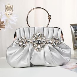 Diamonds Pleated Clutch Luxury Brand Bag Rhinestone Pink Leather Crystal Evening Bag For Women Luxury Wedding Purse And Handbag