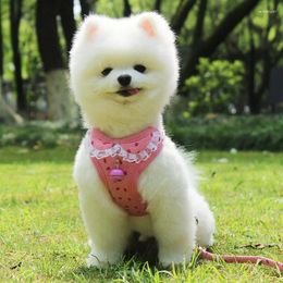 Dog Collars Harness Leash Set Flowers Printed Puppy Vest Breathable Mesh Cat Pet Supplies With Bell For Small Dogs