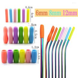 Drinking Straws 10PCS 6/8/12mm Stainless Steel Straw Silicone Mouth Rubber Sleeve Reusable Tips Covers Anti Burn Teeth Protector Caps