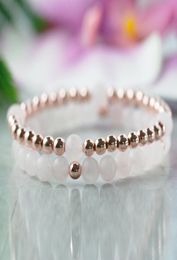 MG0962 6 mm Polished Rose Quartz Rose Gold Colour Bead Bracelet Set Pink Gem stone Bracelet Dainty Healing Crystals Bracelet6168761