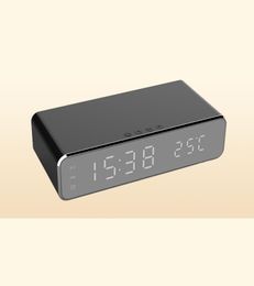 LED Electric Alarm Clock Digital Thermometer HD Mirror with Phone Wireless Charger and Date6364384