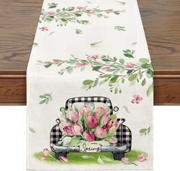 Floral Linen Table Runner Spring Wedding Table Decor Kitchen Decor Home Holiday Party Table Runner Coffee Table Decor Table Mat