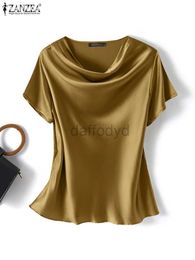 Women's Blouses Shirts ZANZEA Women Short Sleeve Solid Shirt Summer Fashion Satin Blouse Female Casual OL Work Tunic Tops Elegant Loose Blsuas Oversize 240411