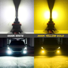 BMTxms H11 LED Fog Light Bulbs H8 H9 9006 HB4 9005 HB3 LED 12V DRL Car Dual Colour Switchback Auto Lamp 6500K White 3000K Yellow