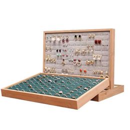 Jewelry Boxes Bamboo 100 Grid Ring Tray Jewelry Display Cabinet Storage Organizer Display Tray 35 * 24cm