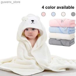 Blankets Swaddling New Baby Bath Towel Boy Girl Baby Towel Newborn With Hood Cartoon Coral Fleece Infant Towel Blanket Newborn Baby Bathrobe Infant Y240411