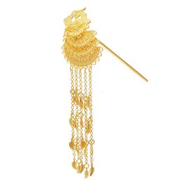 Gold Colour Long Chain Leaf Tassel Hairpin for Women Peacock Chinese Traditiona Metal Stick Vintage Ethnic Hair Fork Hair Jewellery