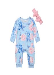 Newborn Infant Girls Clothing Set Long Sleeve Floral Romper Tops Headbands 2pcsset Baby Jumpsuits Outfits M25857473668