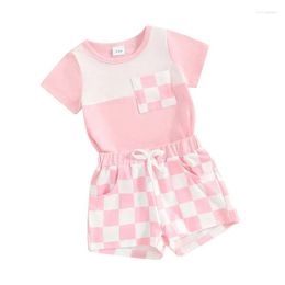 Clothing Sets Toddler Baby Boy Easter Clothes Print Short Sleeve T-Shirt Top Checkerboard Shorts 2Pcs Summer Casual Outfit Drop Delive Otsxn