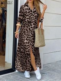 ZANZEA Women Leopard Print Dress Summer Autumn Half Sleeve Robe Split Sexy Long Midi Shirt Evening Female Vestidos 240411