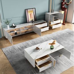 Nordic Light Luxury Slate TV Stands Small Apartment TV Cabinet Living Room Furniture Modern New Home White Paint Coffee Tables