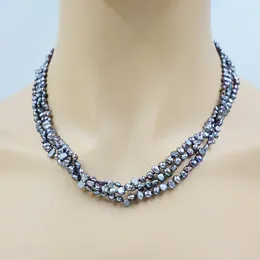 Choker Summer Casual Women's Jewelry. 3-4MM Natural Cultivated Black Baroque Pearl Necklace 18 "