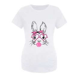 Easter Womens Maternity Short Sleeve Crew Neck Rabbit Graphic Ruched Sides T Shirt Tops Pregnancy Tunic 4x Maternity Clothes