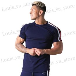 Men's T-Shirts New Gym Skinny T-shirt Men Cotton Casual Short Slve Shirt Male Bodybuilding Sport Ts Tops Summer Workout Clothing T240411