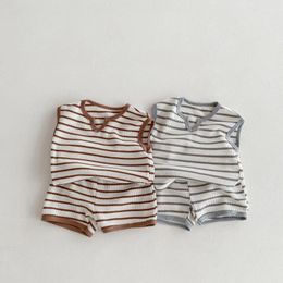 Clothing Sets 2024 Summer Product Stripe Sleeveless T-shirt Shorts For Boys And Girls Home Set Baby Girl Outfit