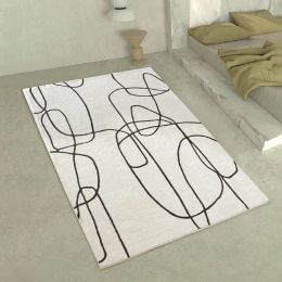 Minimalist Living Room Coffee Table Carpet Bedroom Bedside Thickened Carpets Light Luxury Black and White Abstract Line Home Rug