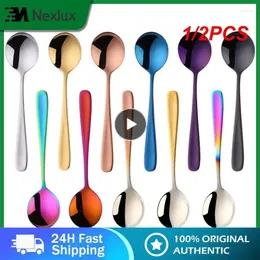 Chopsticks 1/2PCS Drink Porridge Eat Spoon Coffee Scoops 304 Stainless Steel Round Dessert Korean Style Draft