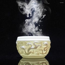 Cups Saucers Embossed Dragon Tea Cup Ceramic Master Small Bowl Drinkware High Grade White Porcelain Teacup