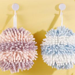 Soft Chenille Hand Towels Kitchen Bathroom Hand Towel Ball With Hanging Rings Quick Drying Absorbent Microfiber Towels