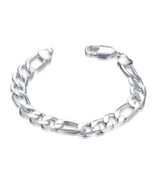 925 Silver Charm Chain Bracelet men 10MM 8 inches long Figaro chain 10pcs lot21619264938755