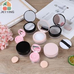Portable Plastic Powder Box Empty Loose Powder Pot With Sieve Mirror Cosmetic Sifter Loose Jar Travel Makeup Container