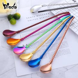 Drinking Straws 8Pcs Long Twisted Straw With Big Spoon Handle Bar-ware Cocktail Utensils Cleaner Brush Tea Party