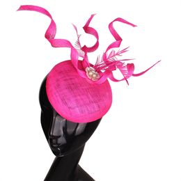 Pink Fascinator Hat Hair Clip Elegant Women Church Cocktail Race Headwear Party Ladies Chapeau Cap Hair Clip Feather Accessory