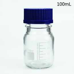 12 Pieces 25/50/100 mL Graduated Round Reagent Media/Storage Glass Bottle With GL45 Blue Polypropylene Screw Cap