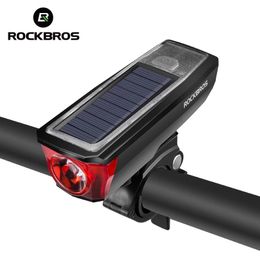 ROCKBROS Bicycle Headlight Front Light Bike Horn Light Solar USB Charge 120db Electronic Bell Smart Sensing Cycling Flashlight