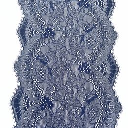 3y/lot Width 22.50cm Dark Blue Silver Elastic Eyelash Lace Trim For Skirt Hem Underwear Sewing Craft Wedding Apparel Fabric Lace