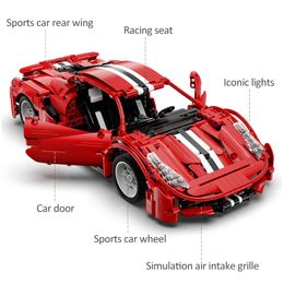 1126 Pcs Technical CITY Compatible RC Supercar Building Blocks STEM Remote Control Toys Gift Red Racing Bricks For Children Gift
