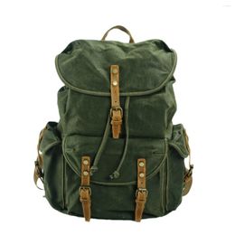 Backpack Soft Wax Canvas Retro Large Capacity Student Leisure Travel Bag Hiking Men's