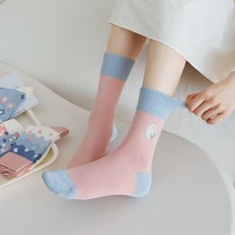 Women's Socks High Quality New Casual Kawaii Girls Cute Socks Breathable Flower Trend Printed Crew Socks For Ladies Novelty