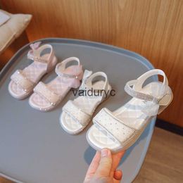 Sandals 2023 Girls Summer New Water Diamond Little Girl Princess Shoes Korean Butterfly Knot Open Toe Beach H240411